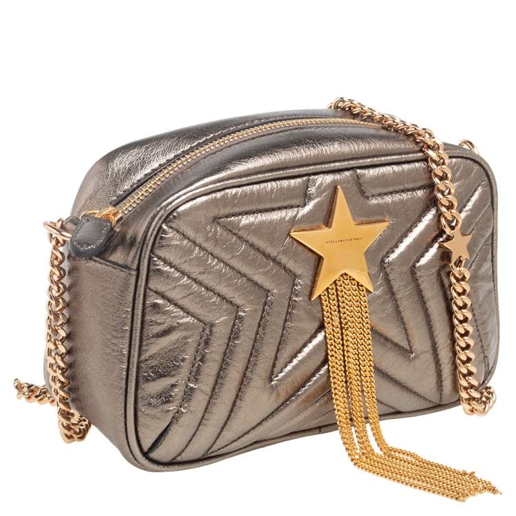 Pre Owned Stella McCartney Metallic Olive Green Quilted Faux Leather Stella Star Crossbody Bag