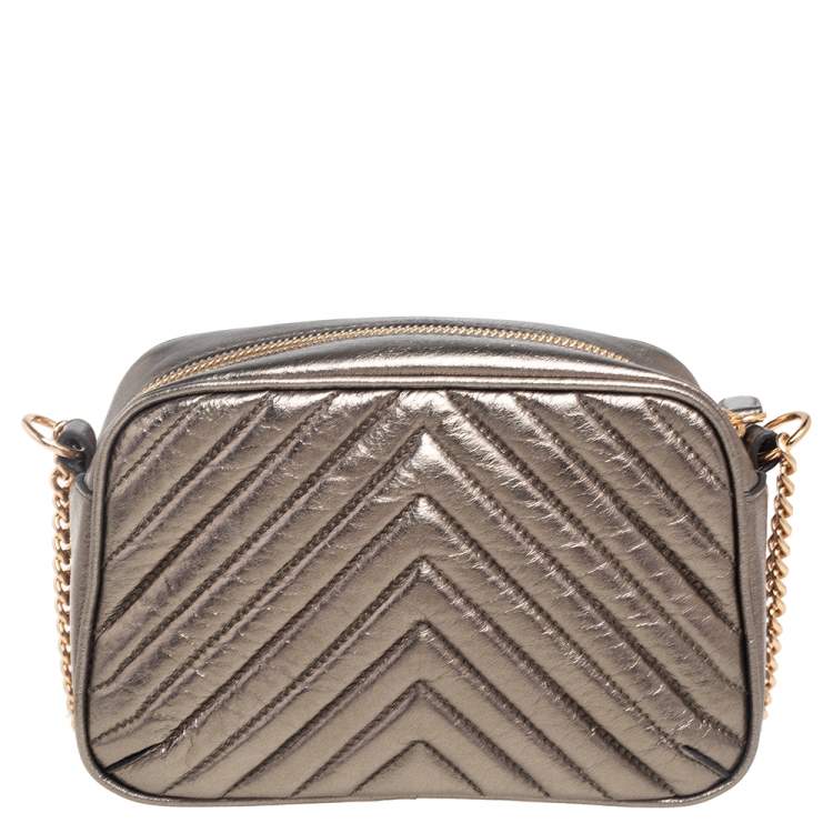 Pre Owned Stella McCartney Metallic Olive Green Quilted Faux Leather Stella Star Crossbody Bag