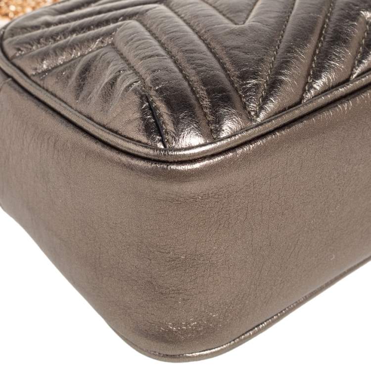Pre Owned Stella McCartney Metallic Olive Green Quilted Faux Leather Stella Star Crossbody Bag