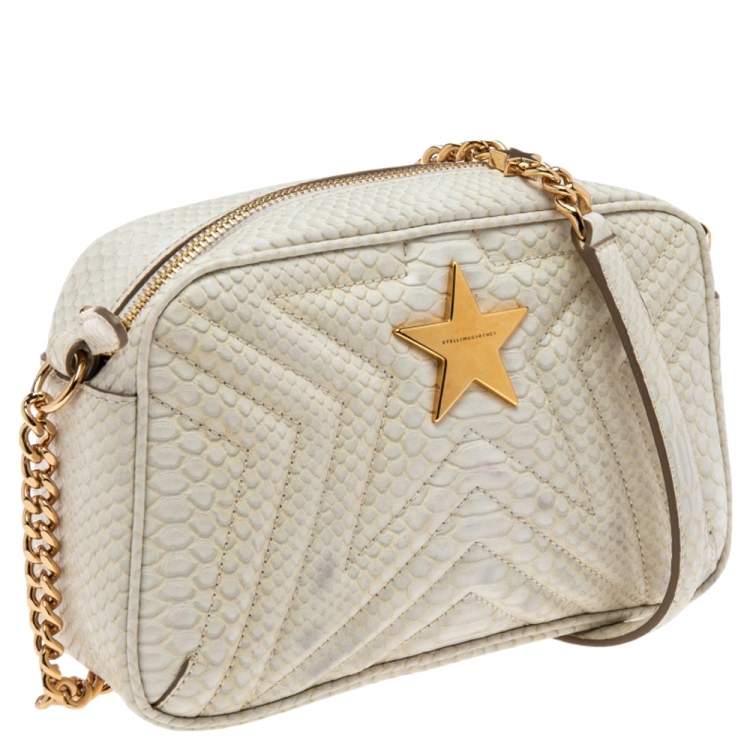 مملوكة مسبقًا Stella McCartney White Python Embossed Faux Leather Star Crossbody Bag