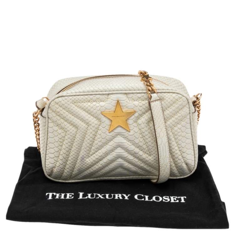 مملوكة مسبقًا Stella McCartney White Python Embossed Faux Leather Star Crossbody Bag