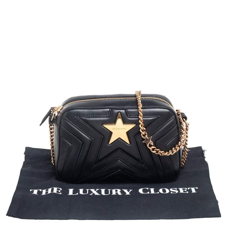 Pre Owned Stella McCartney Black Quilted Faux Leather Stella Star Crossbody Bag