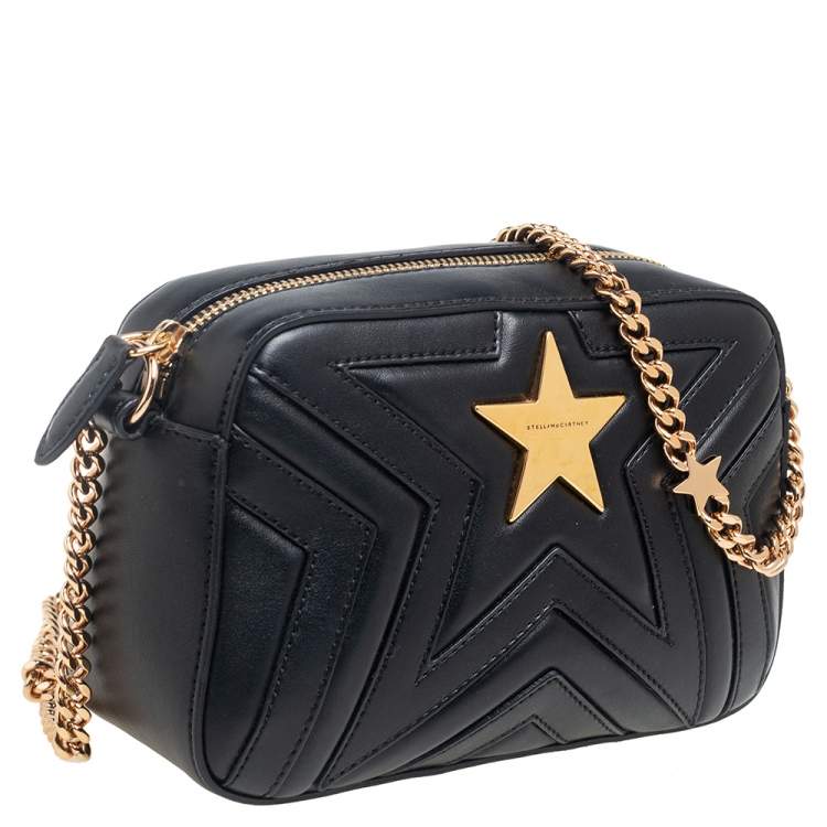 Pre Owned Stella McCartney Black Quilted Faux Leather Stella Star Crossbody Bag