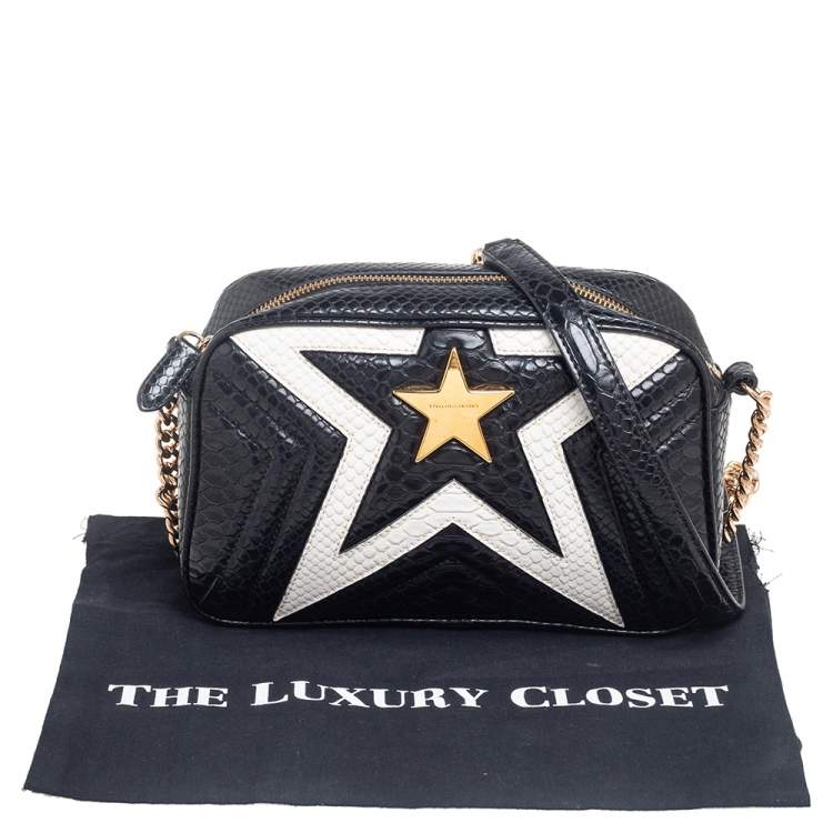 Pre Owned Stella McCartney White/Black Python Embossed Faux Leather Star Crossbody Bag