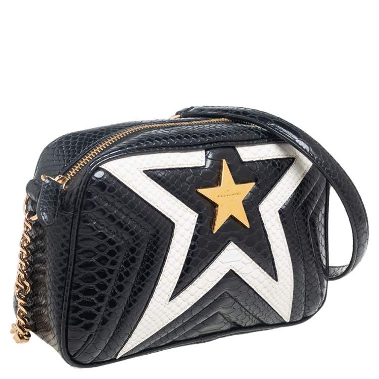 Pre Owned Stella McCartney White/Black Python Embossed Faux Leather Star Crossbody Bag