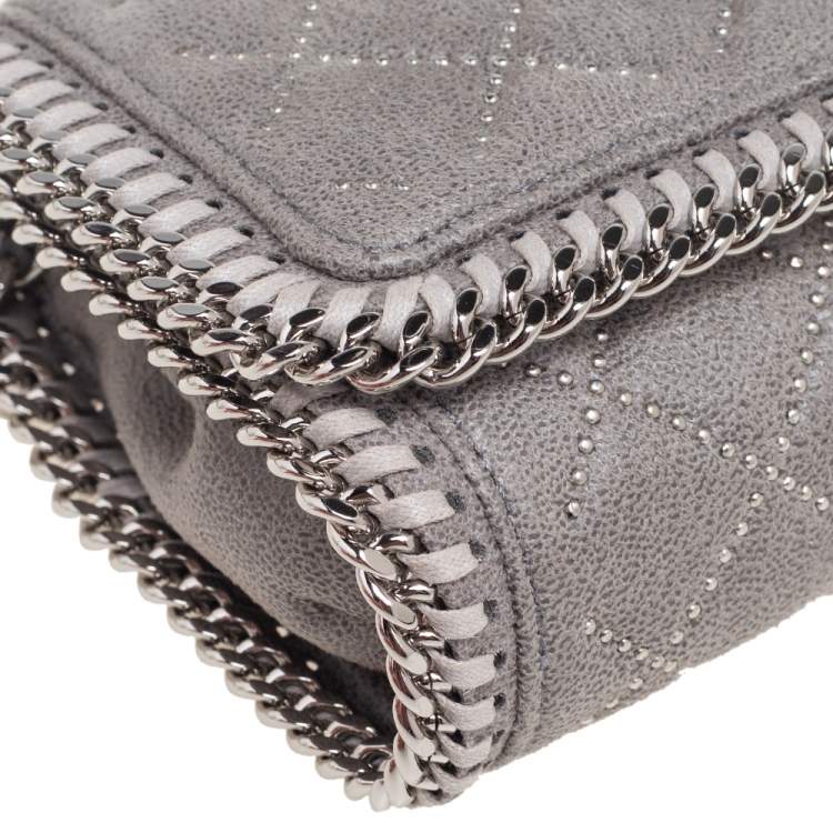 Pre Owned Stella McCartney Grey Quilted Faux Suede Studded Falabella Flap Shoulder Bag
