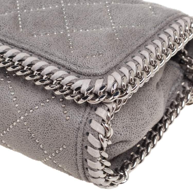 Pre Owned Stella McCartney Grey Quilted Faux Suede Studded Falabella Flap Shoulder Bag