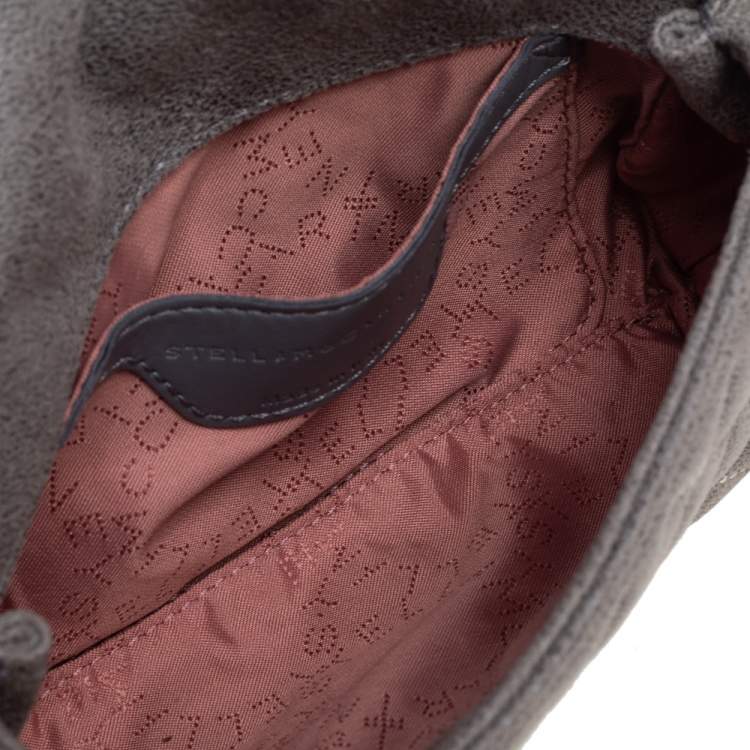 Pre Owned Stella McCartney Grey Quilted Faux Suede Studded Falabella Flap Shoulder Bag