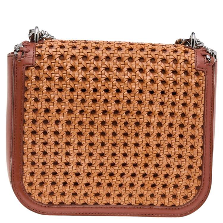 مملوكة مسبقًا Stella McCartney Copper/Tan Woven Faux Leather Falabella Box Shoulder Bag