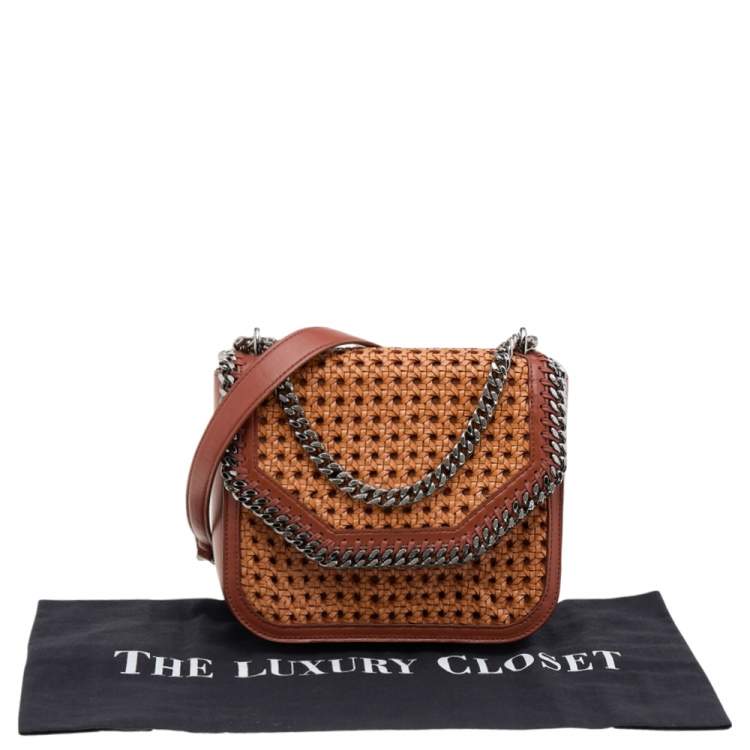 مملوكة مسبقًا Stella McCartney Copper/Tan Woven Faux Leather Falabella Box Shoulder Bag