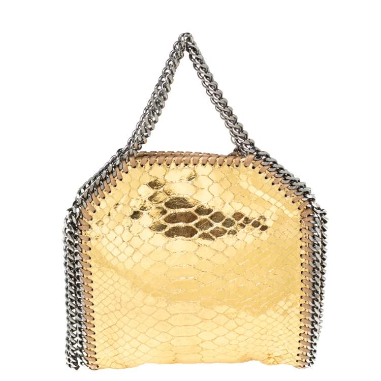 Pre Owned Stella McCartney Gold Faux Python Leather Tiny Falabella Tote