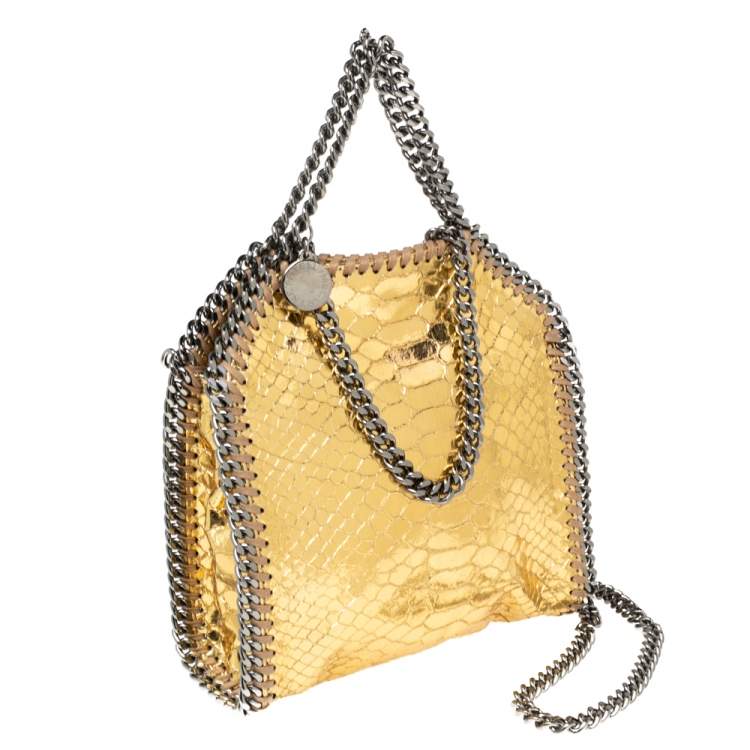 Pre Owned Stella McCartney Gold Faux Python Leather Tiny Falabella Tote