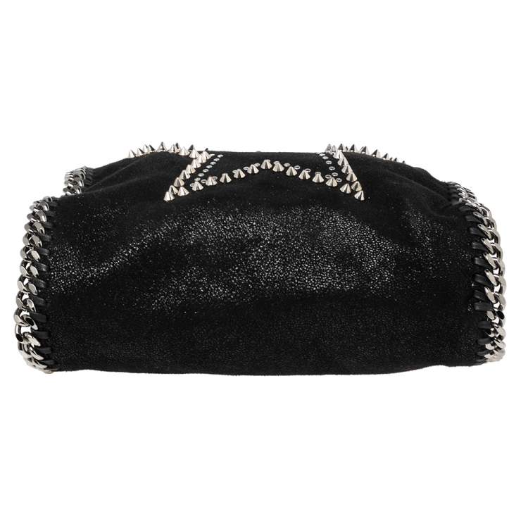 Pre Owned Stella McCartney Black Faux Suede Mini Falabella Star Studded Tote