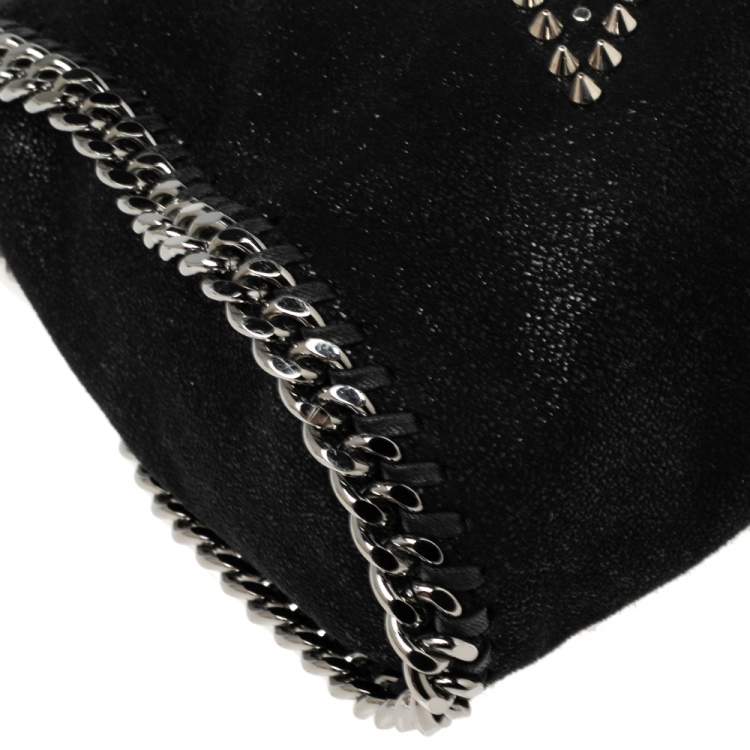Pre Owned Stella McCartney Black Faux Suede Mini Falabella Star Studded Tote