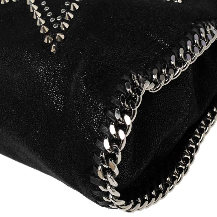 Pre Owned Stella McCartney Black Faux Suede Mini Falabella Star Studded Tote