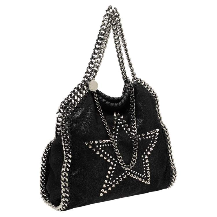 Pre Owned Stella McCartney Black Faux Suede Mini Falabella Star Studded Tote