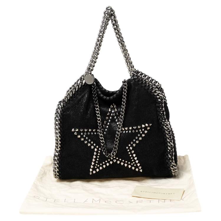 Pre Owned Stella McCartney Black Faux Suede Mini Falabella Star Studded Tote