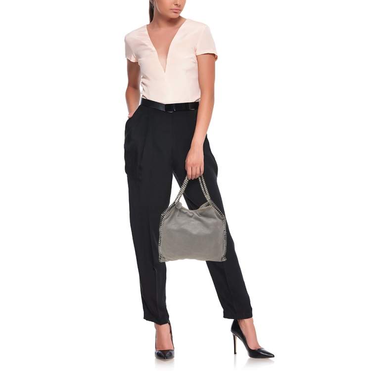Pre Owned Stella McCartney Grey Shimmer Faux Suede Small Falabella Tote