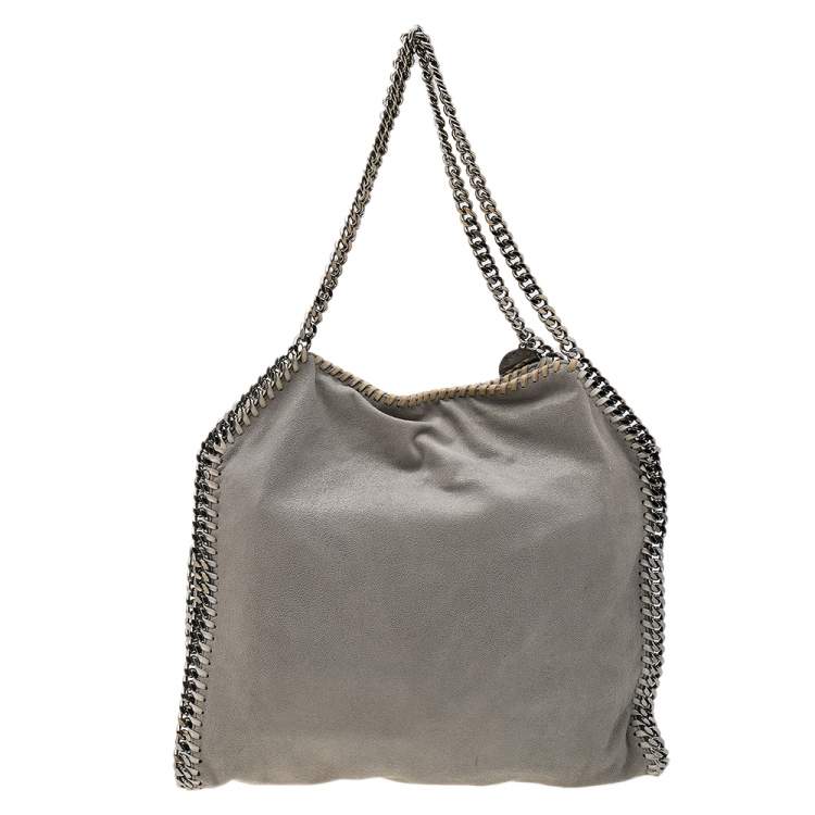 Pre Owned Stella McCartney Grey Shimmer Faux Suede Small Falabella Tote