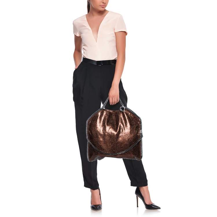 مملوكة مسبقًا Stella McCartney Metallic Brown Faux Snakeskin Leather Small Falabella Tote