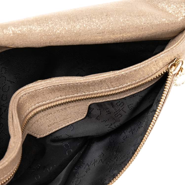 Pre Owned Stella McCartney Gold/Beige Shimmering Fabric Falabella Foldover Clutch