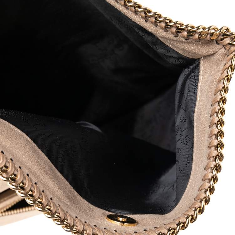 Pre Owned Stella McCartney Gold/Beige Shimmering Fabric Falabella Foldover Clutch