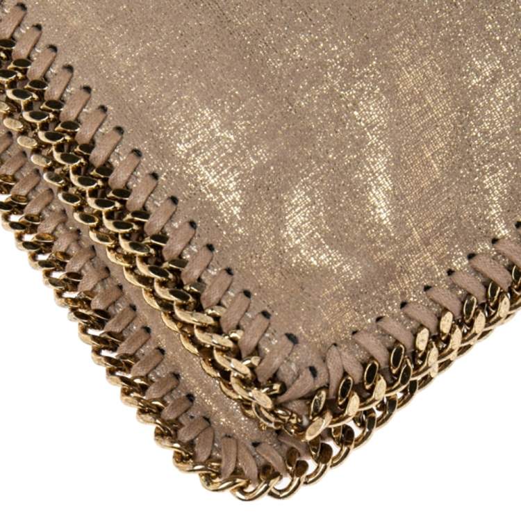 Pre Owned Stella McCartney Gold/Beige Shimmering Fabric Falabella Foldover Clutch
