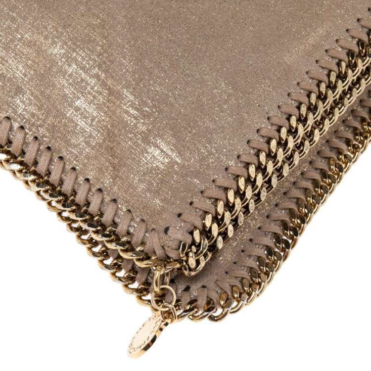 Pre Owned Stella McCartney Gold/Beige Shimmering Fabric Falabella Foldover Clutch