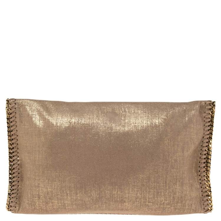 Pre Owned Stella McCartney Gold/Beige Shimmering Fabric Falabella Foldover Clutch