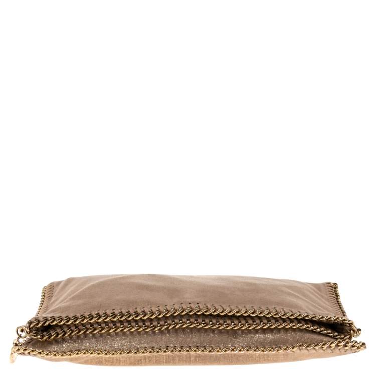 Pre Owned Stella McCartney Gold/Beige Shimmering Fabric Falabella Foldover Clutch