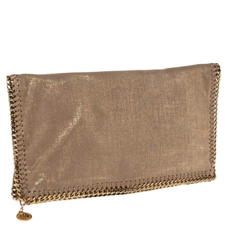 Pre Owned Stella McCartney Gold/Beige Shimmering Fabric Falabella Foldover Clutch