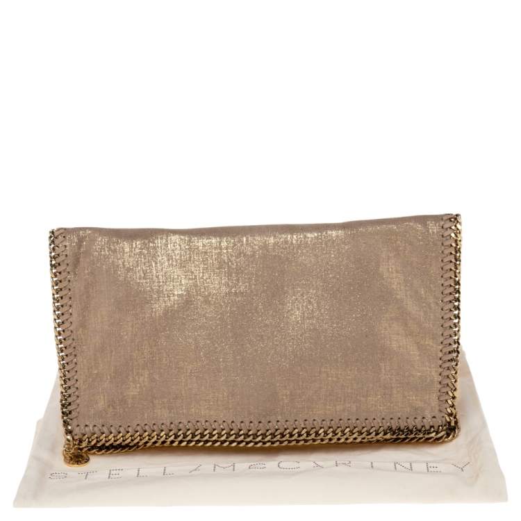 Pre Owned Stella McCartney Gold/Beige Shimmering Fabric Falabella Foldover Clutch