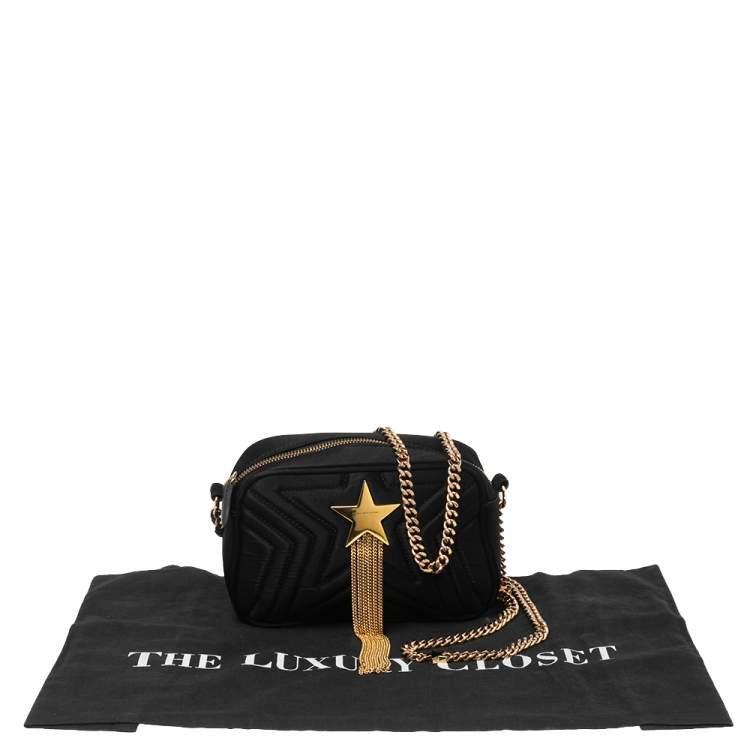 Pre Owned Stella McCartney Black Quilted Satin Stella Star Crossbody Bag