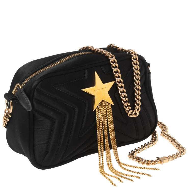 Pre Owned Stella McCartney Black Quilted Satin Stella Star Crossbody Bag