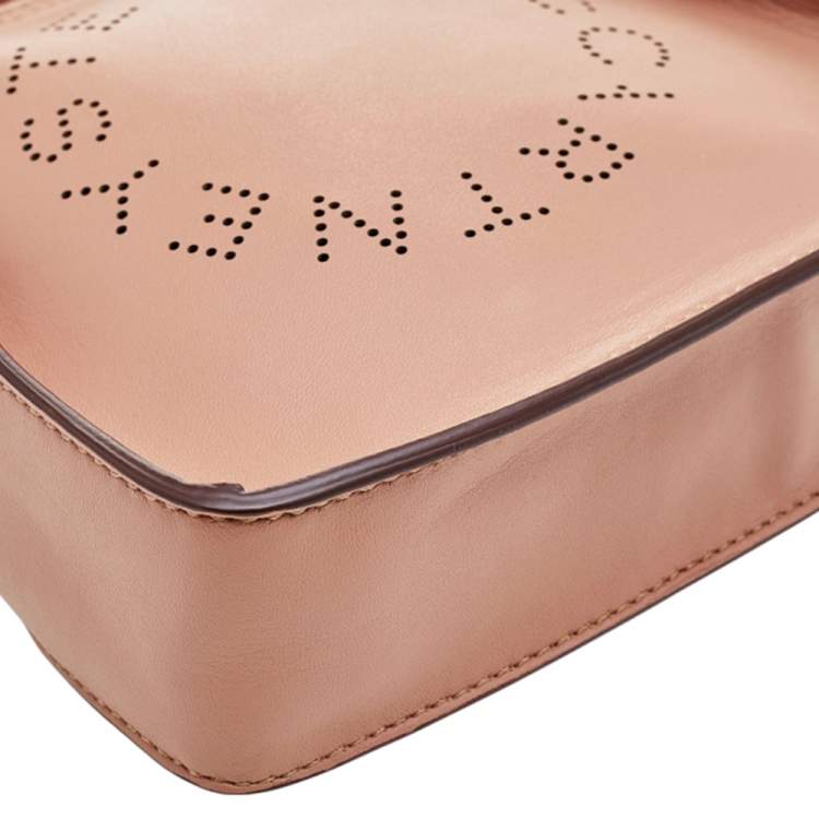 Pre Owned Stella McCartney Beige Faux Leather Mini Perforated Logo Crossbody Bag