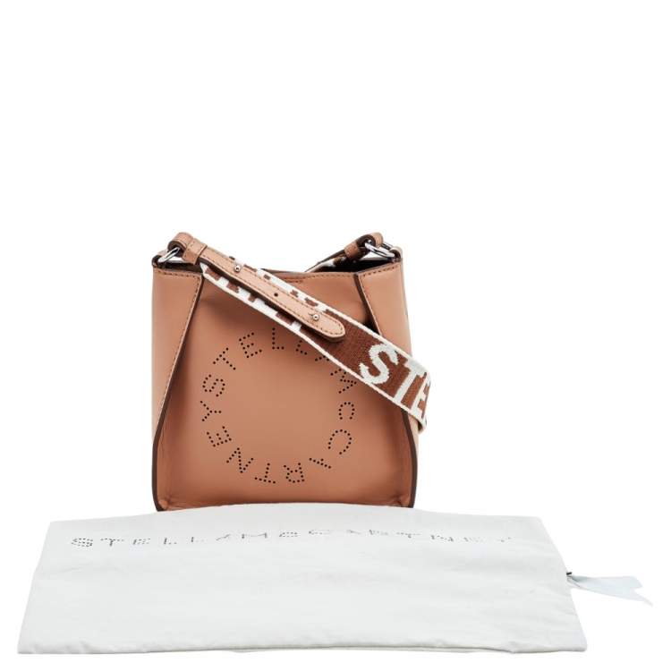 Pre Owned Stella McCartney Beige Faux Leather Mini Perforated Logo Crossbody Bag