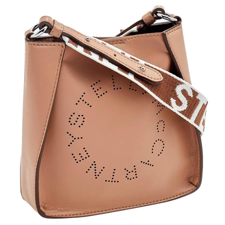 Pre Owned Stella McCartney Beige Faux Leather Mini Perforated Logo Crossbody Bag