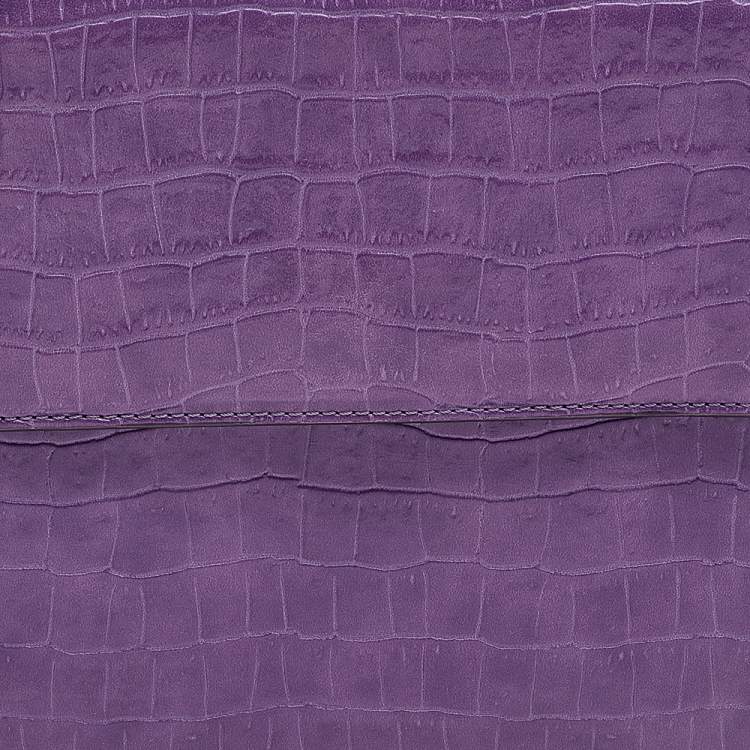 Pre Owned Stella McCartney Purple Faux Crocodile Leather Flap Crossbody Bag