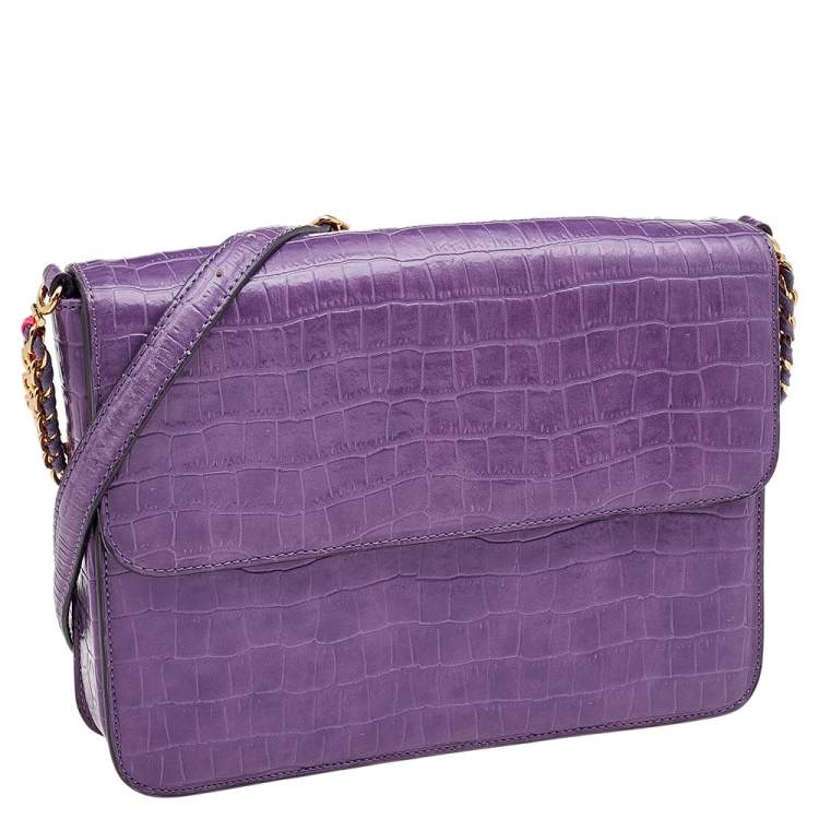 Pre Owned Stella McCartney Purple Faux Crocodile Leather Flap Crossbody Bag