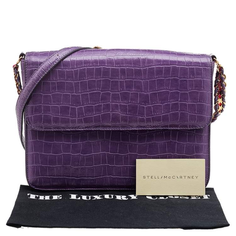 Pre Owned Stella McCartney Purple Faux Crocodile Leather Flap Crossbody Bag
