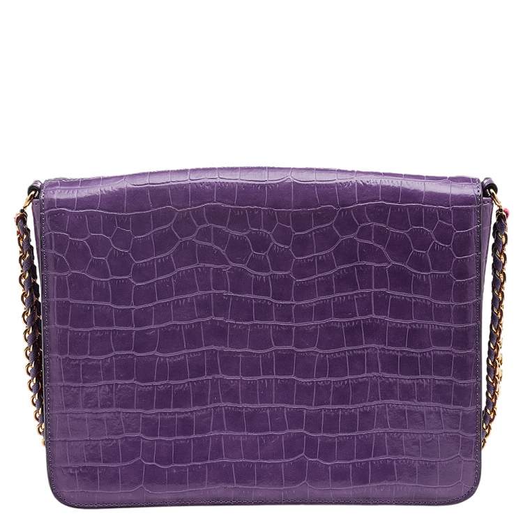 Pre Owned Stella McCartney Purple Faux Crocodile Leather Flap Crossbody Bag
