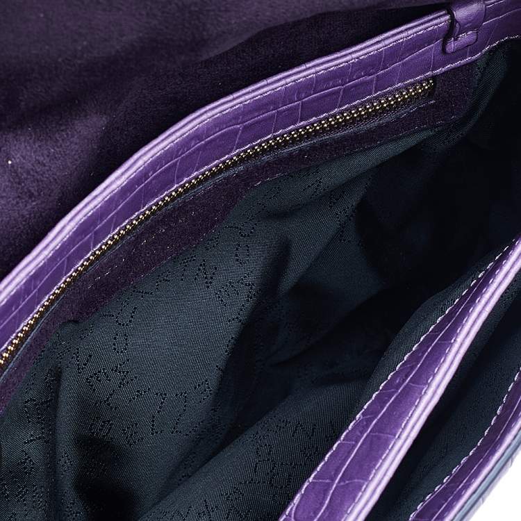 Pre Owned Stella McCartney Purple Faux Crocodile Leather Flap Crossbody Bag