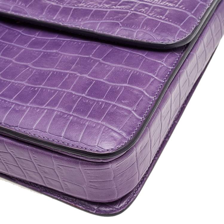 Pre Owned Stella McCartney Purple Faux Crocodile Leather Flap Crossbody Bag