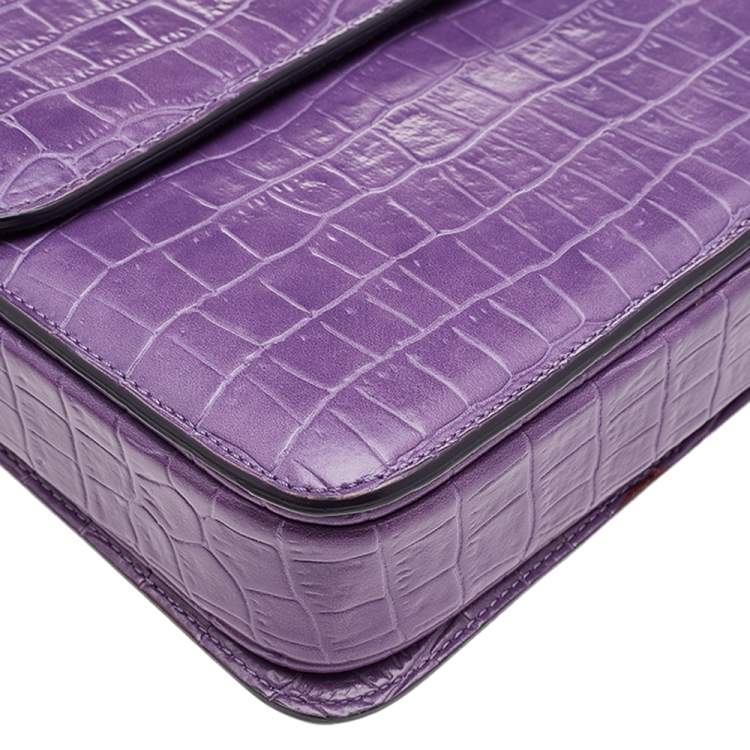 Pre Owned Stella McCartney Purple Faux Crocodile Leather Flap Crossbody Bag
