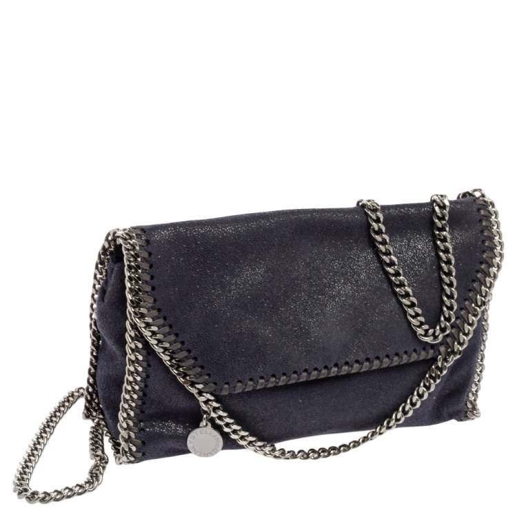 مملوكة مسبقًا Stella McCartney Navy Blue Faux Suede Falabella Flap Shoulder Bag