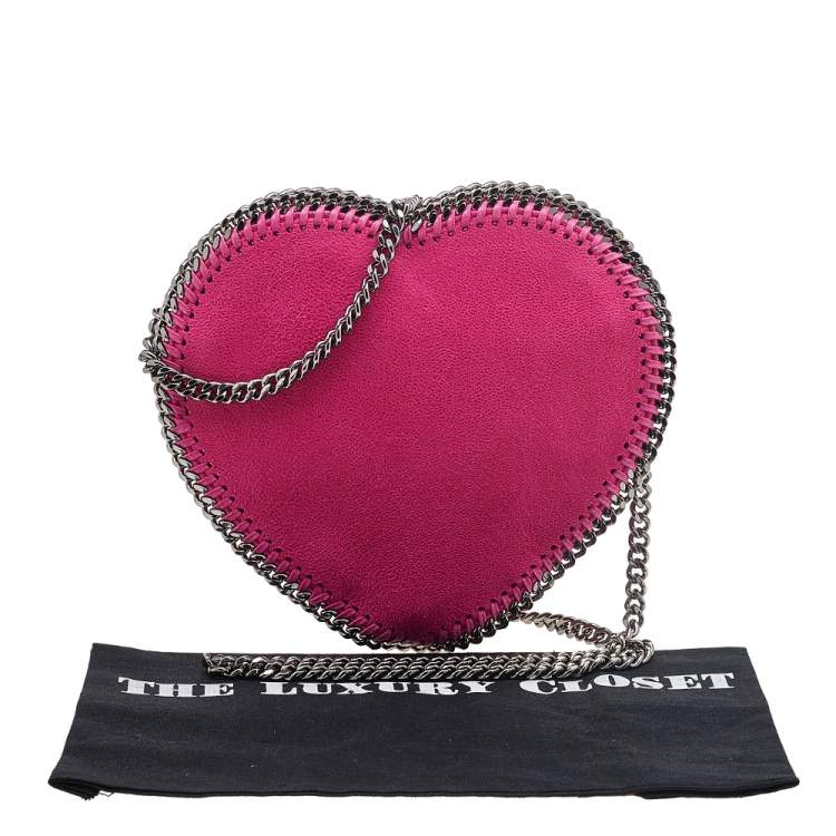 Pre Owned Stella McCartney Pink Faux Suede Falabella Heart Crossbody Bag