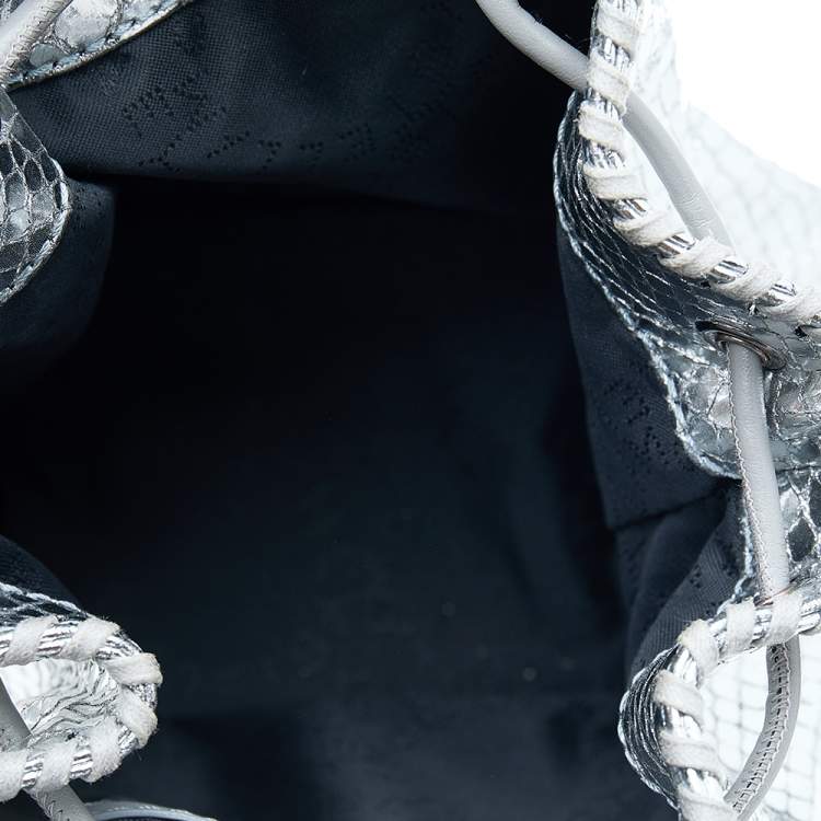 Pre Owned Stella McCartney Metallic Silver Faux Python Leather Falabella Bucket Bag
