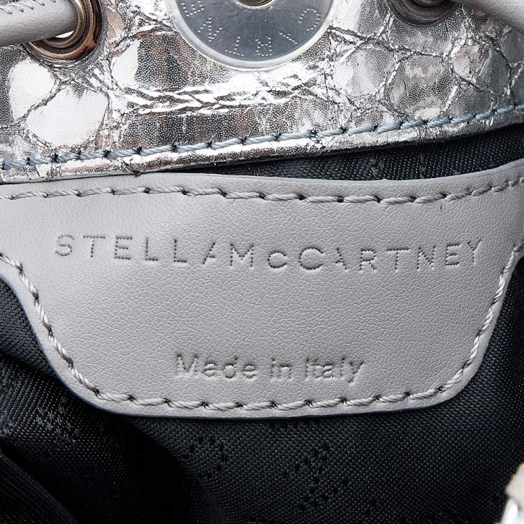 Pre Owned Stella McCartney Metallic Silver Faux Python Leather Falabella Bucket Bag