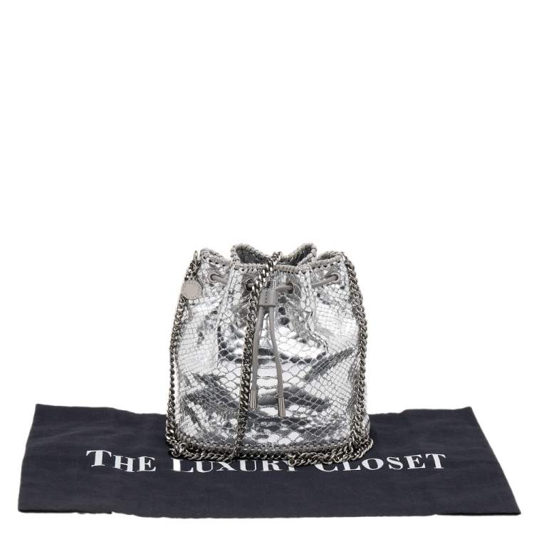 Pre Owned Stella McCartney Metallic Silver Faux Python Leather Falabella Bucket Bag