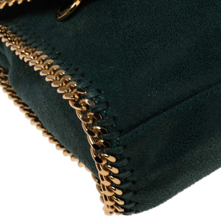 Pre Owned Stella McCartney Metallic Green Faux Suede Falabella Shoulder Bag